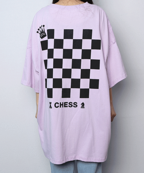 (빅사이즈) 체스 오버핏 반팔 티셔츠