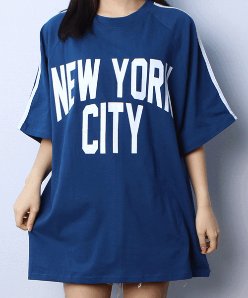 (박스티/1+1할인) 뉴욕 시티 배색 오버핏 반팔 티셔츠