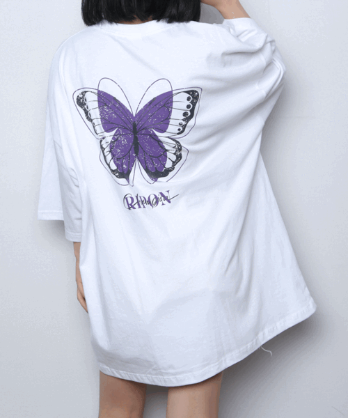 (시밀러룩) 나비 리폰 오버핏 반팔 티셔츠 빅사이즈 남녀공용