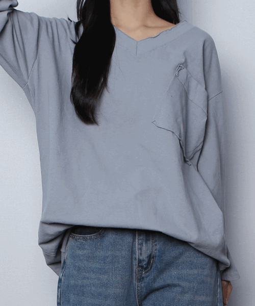 (1+1할인) 무지 데끼 브이넥 루즈핏 긴팔 티셔츠