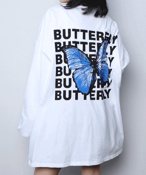 (빅사이즈) 나비 오버핏 긴팔 티셔츠